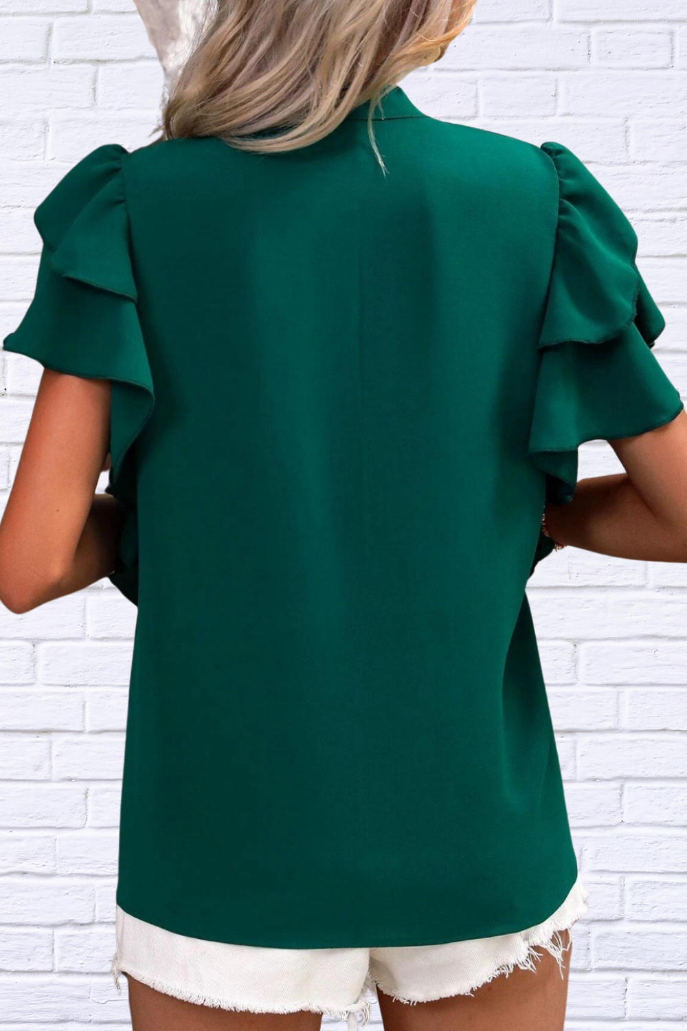 Luna | Ruffled Notched Short Sleeve Blouse