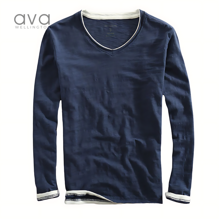 VELL™ - Cotton Long Sleeve V-Neck Shirt