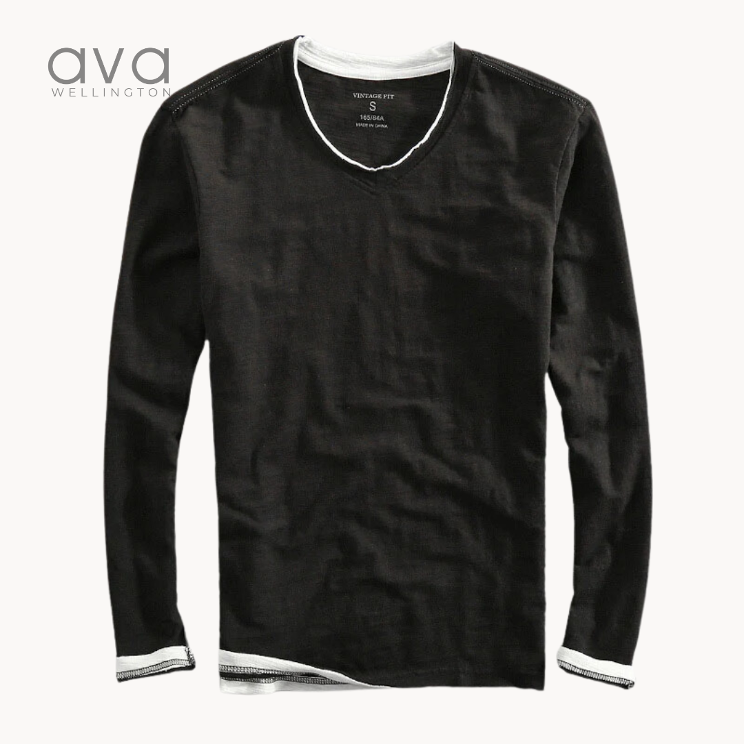 VELL™ - Cotton Long Sleeve V-Neck Shirt