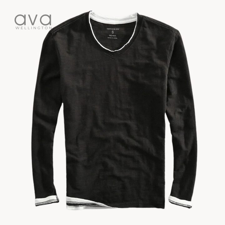 VELL™ - Cotton Long Sleeve V-Neck Shirt