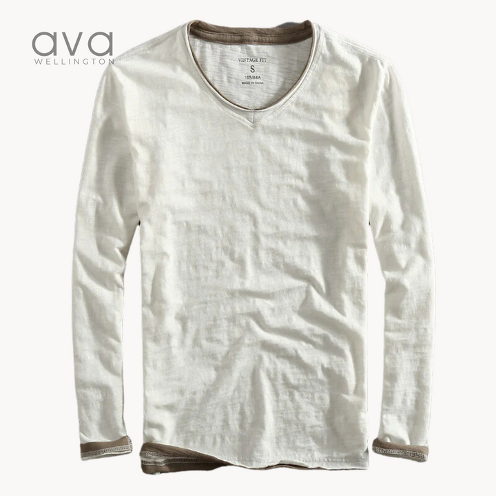 VELL™ - Cotton Long Sleeve V-Neck Shirt