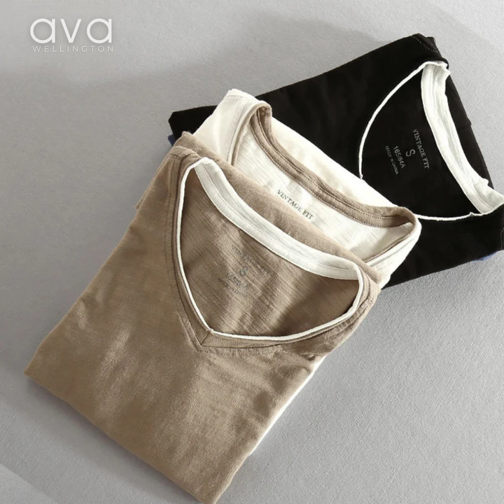 VELL™ - Cotton Long Sleeve V-Neck Shirt