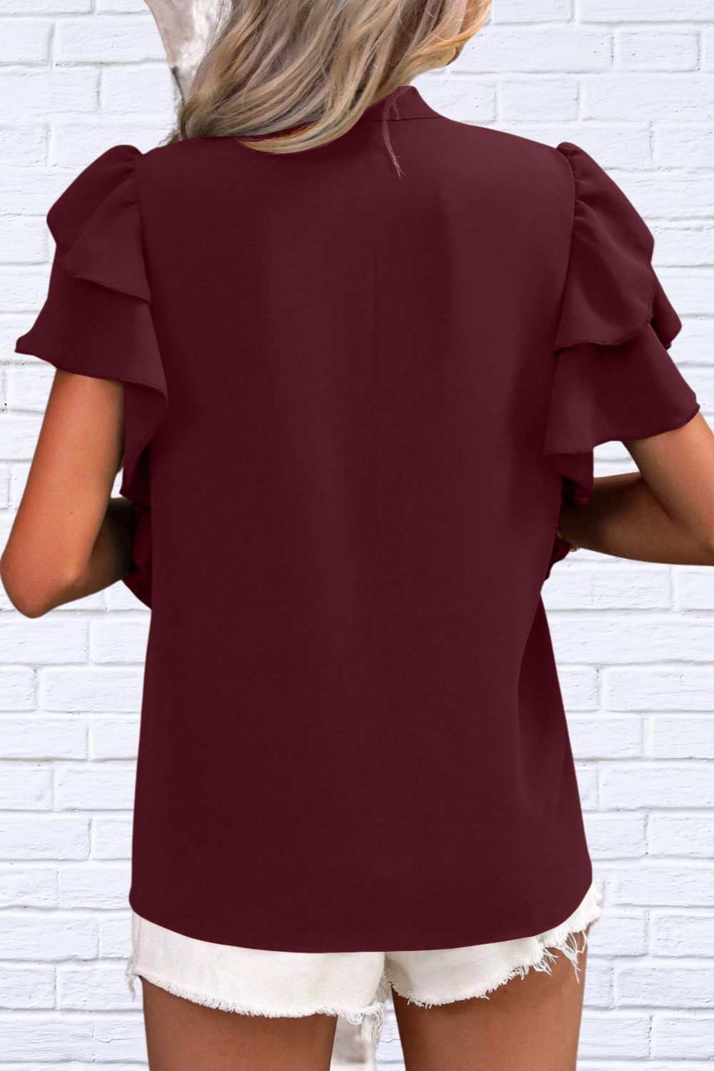 Luna | Ruffled Notched Short Sleeve Blouse