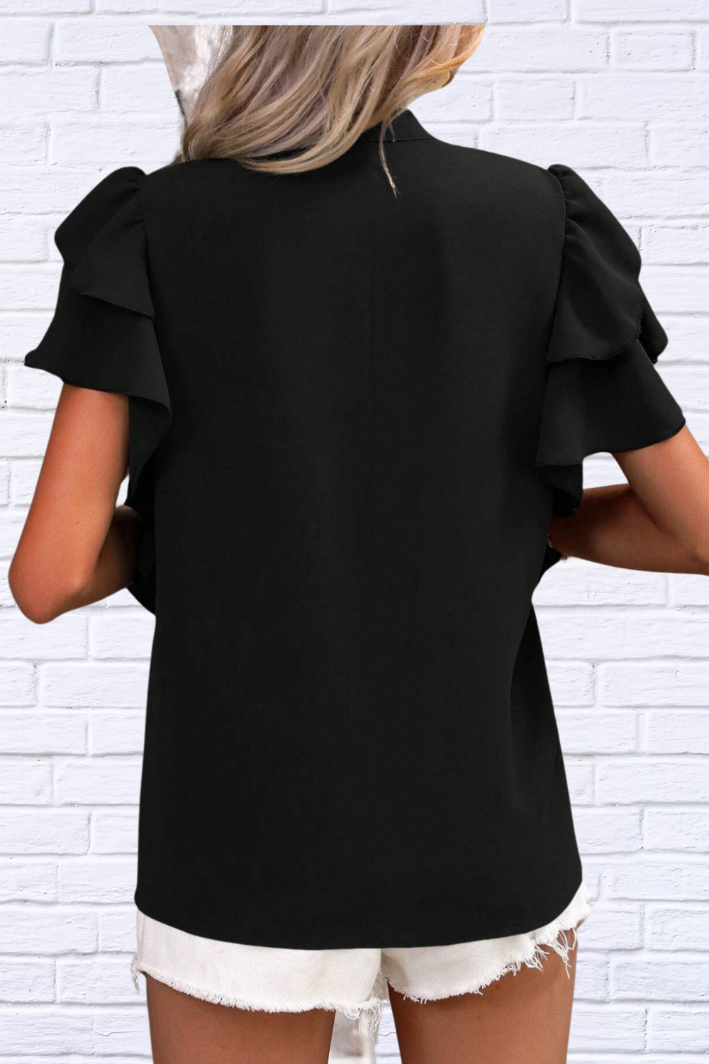 Luna | Ruffled Notched Short Sleeve Blouse