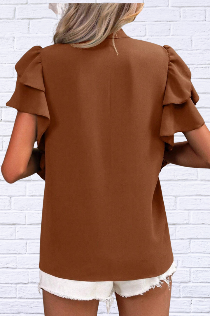 Luna | Ruffled Notched Short Sleeve Blouse