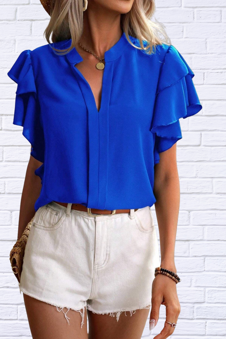 Luna | Ruffled Notched Short Sleeve Blouse