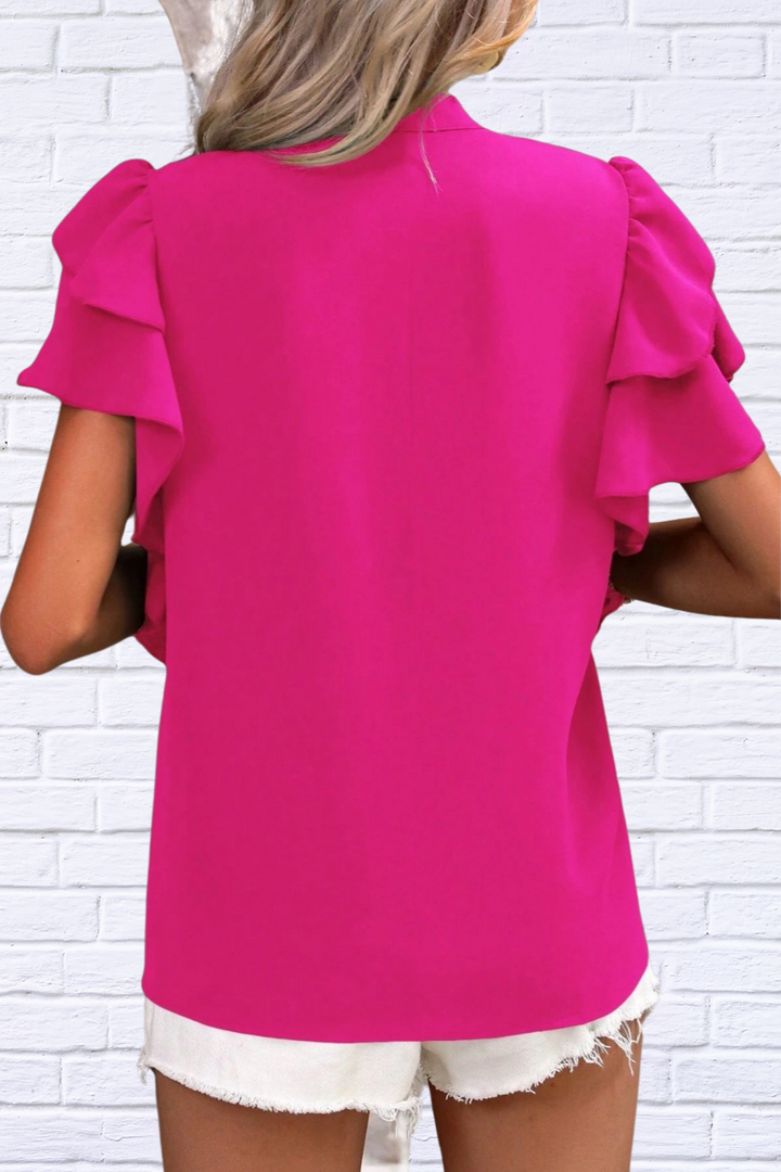 Luna | Ruffled Notched Short Sleeve Blouse