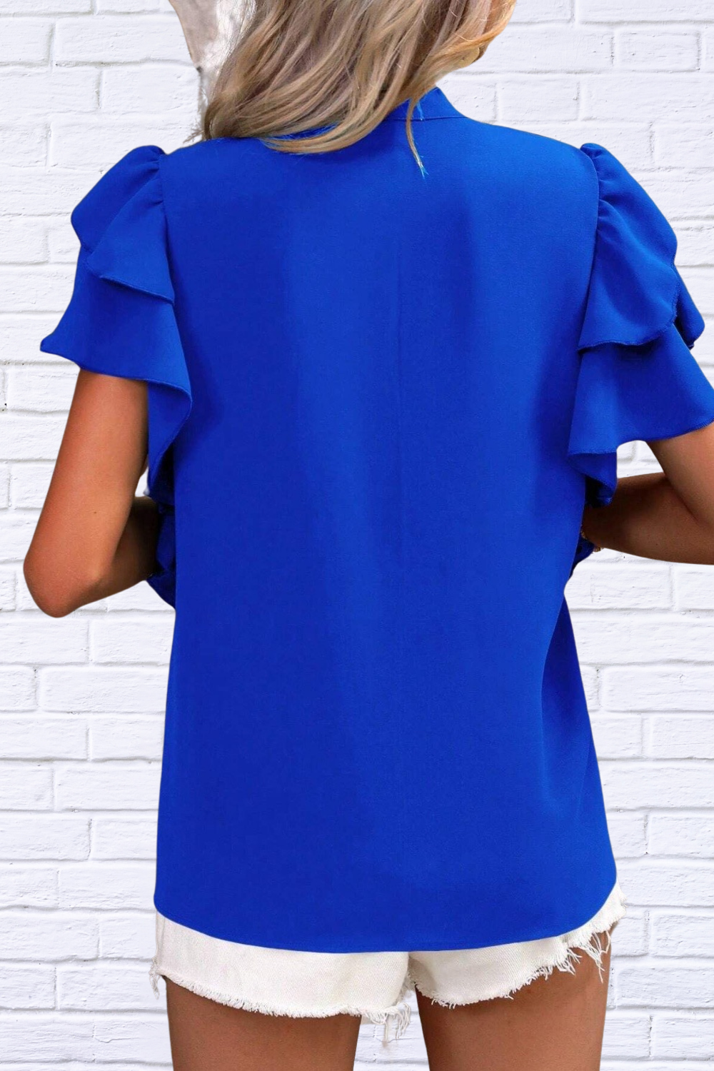 Luna | Ruffled Notched Short Sleeve Blouse