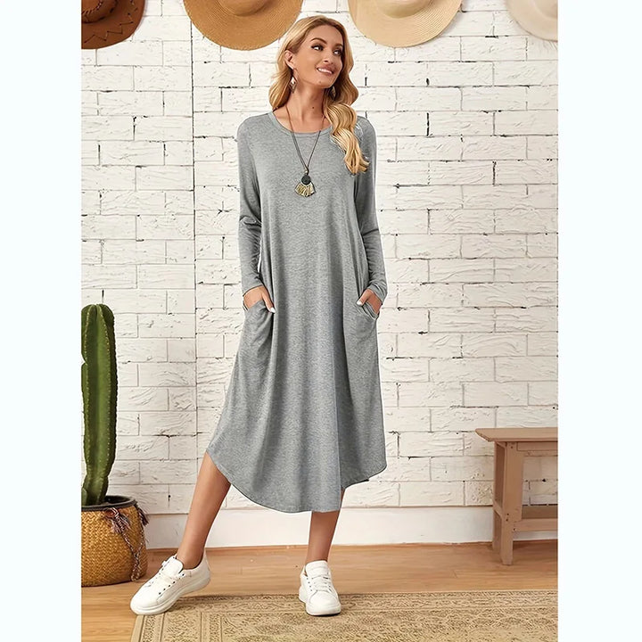 Siella™ | Long sleeved Round Neck Dress