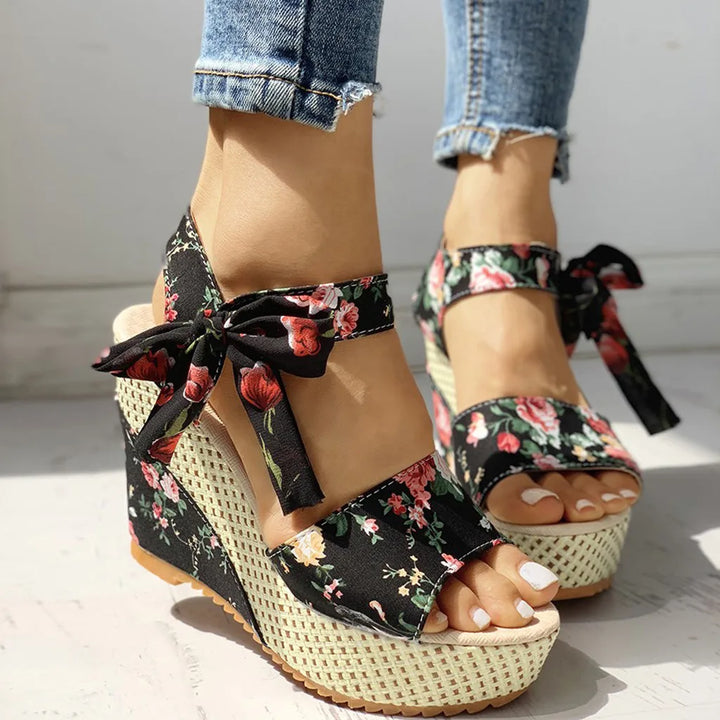 Emma - Floral Wedge Sandals