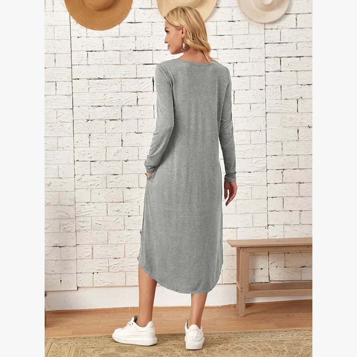 Siella™ | Long sleeved Round Neck Dress