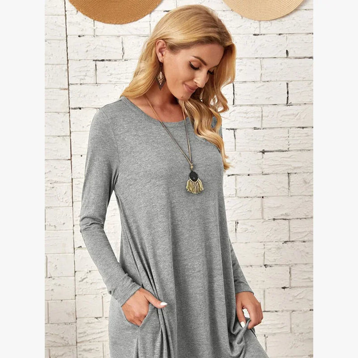 Siella™ | Long sleeved Round Neck Dress